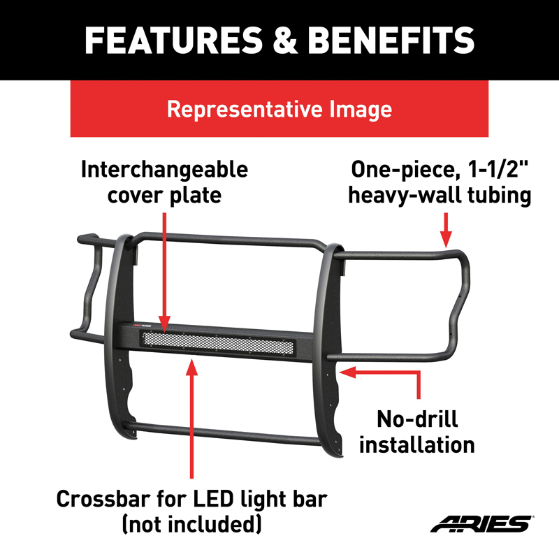 ARIES | Pro Series Black Steel Grille Guard - Gladiator / Wrangler (JL) Unlimited 2018-2021