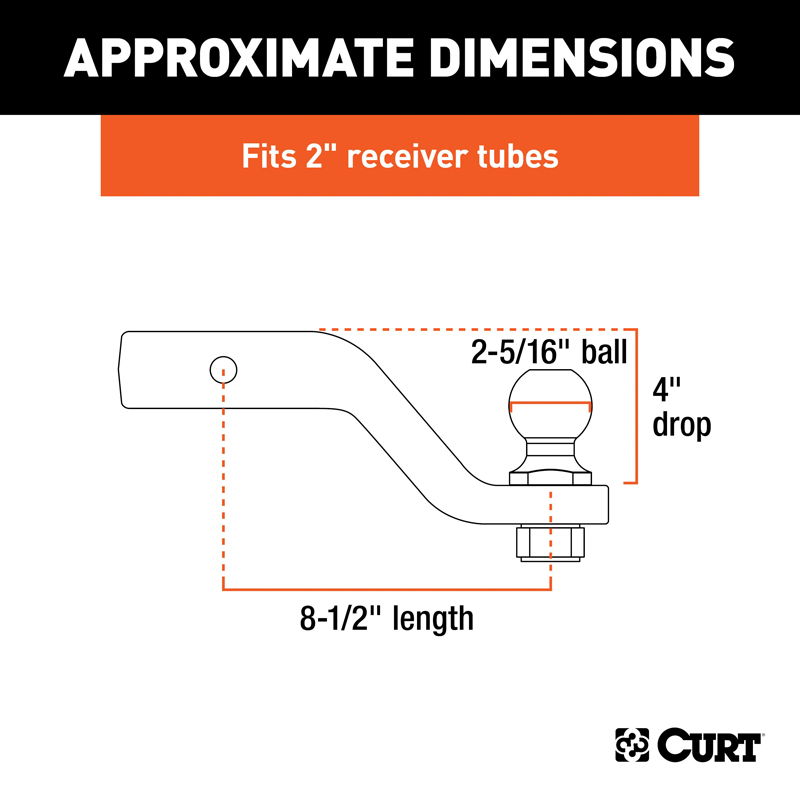 CURT | Loaded Forged Ball Mount with 2-5/16in Ball (2in Shank, 15,000 lbs., 4in Drop)