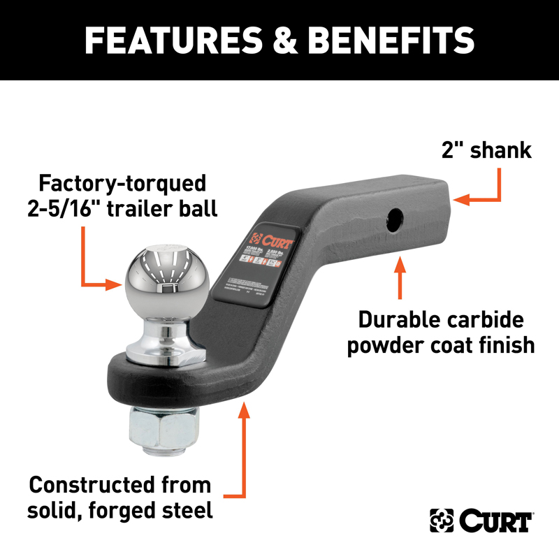 CURT | Loaded Forged Ball Mount with 2-5/16in Ball (2in Shank, 15,000 lbs., 4in Drop)