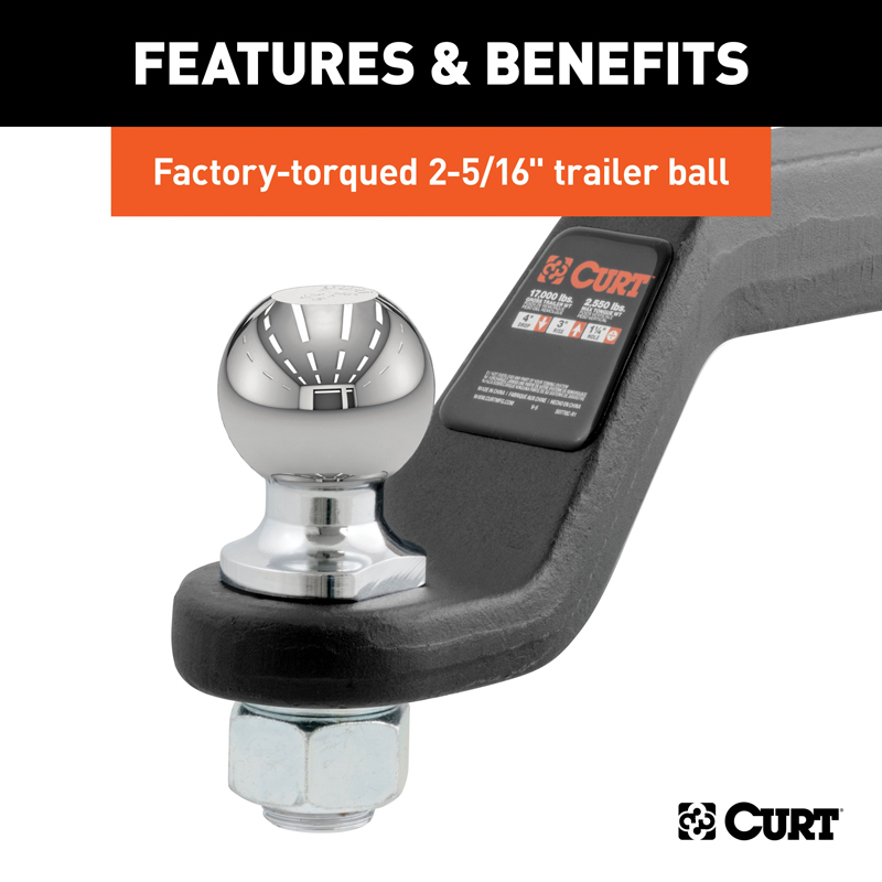CURT | Loaded Forged Ball Mount with 2-5/16in Ball (2in Shank, 15,000 lbs., 4in Drop)