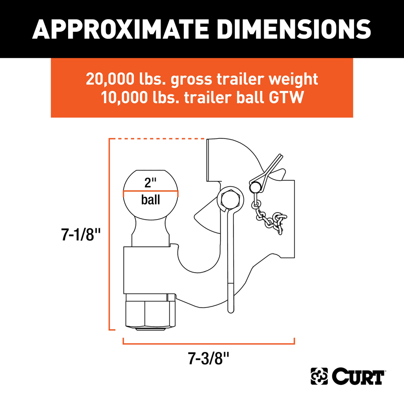 CURT | SecureLatch Ball & Pintle Hitch (2in Ball, 20,000 lbs.)