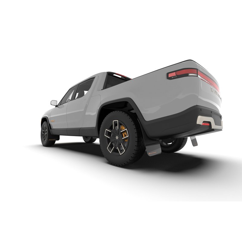 RallyArmor | Black UR Mud Flap Metallic Black Logo - Rivian R1T 2022-2025