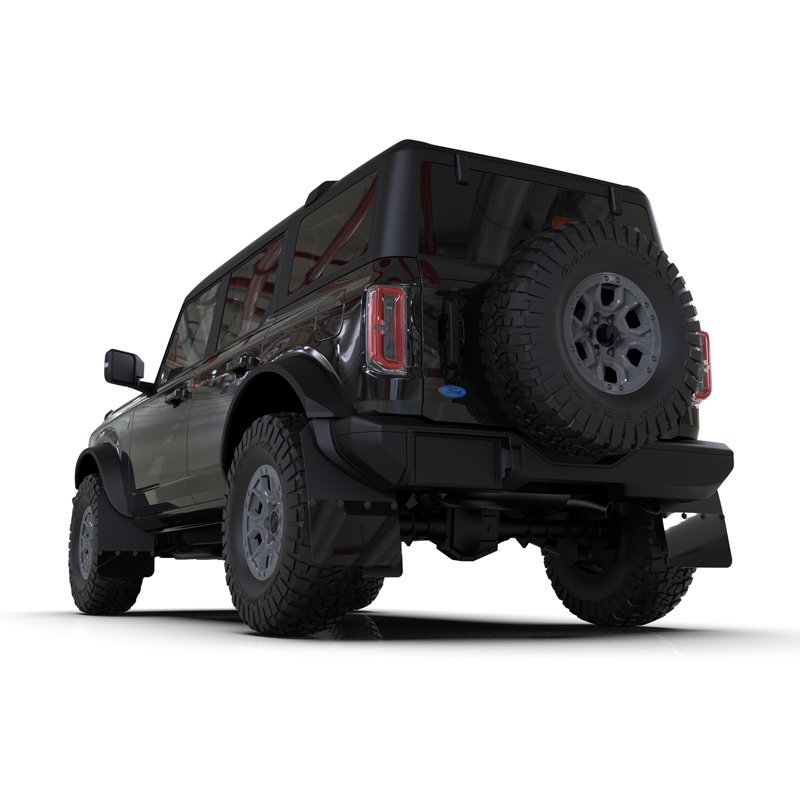 RallyArmor | Black UR Mud Flap Metallic Black Logo - Bronco 2021-2025 (Plastic Bumper/Without Side Bars)