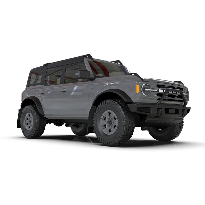 RallyArmor | Black UR Mud Flap Metallic Black Logo - Bronco 2021-2025 (Plastic Bumper/With OEM Rock Rails)