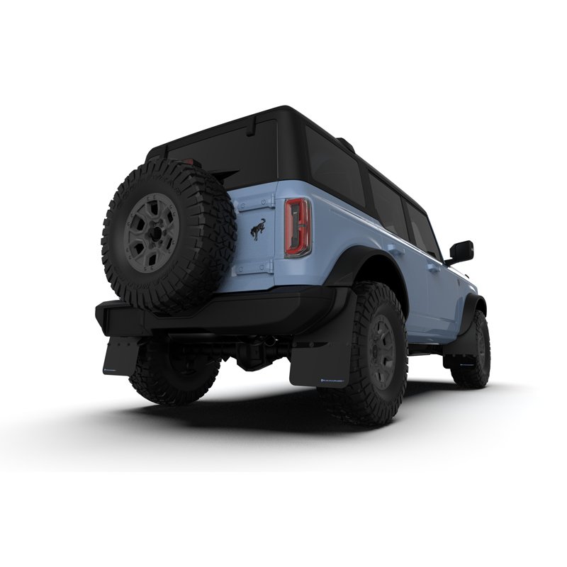 RallyArmor | Black UR Mud Flap Area Blue Logo - Bronco 2021-2025 (Plastic Bumper/With OEM Running Boards)