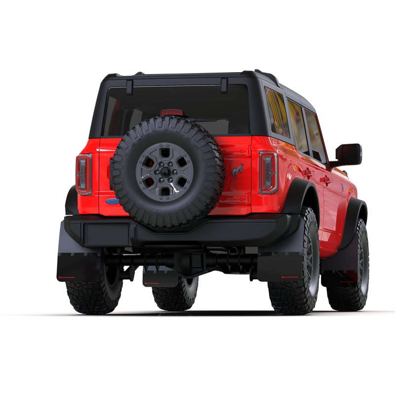 RallyArmor | Black UR Mud Flap Red Logo - Bronco 2021-2025 (Steel Bumper/Without Side Bars)