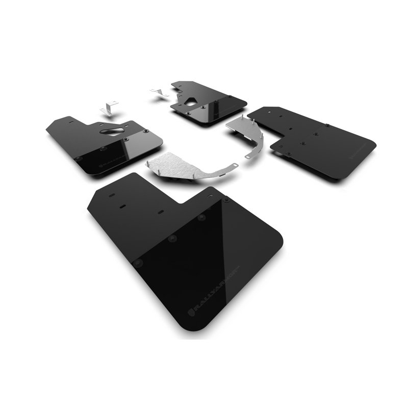 RallyArmor | Black UR Mud Flap Metallic Black Logo - Bronco 2021-2025 (Steel Bumper/With OEM Rock Rails)