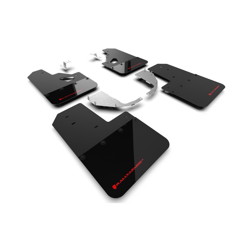 RallyArmor | Black UR Mud Flap Red Logo - Bronco 2021-2025 (Steel Bumper/With OEM Rock Rails)