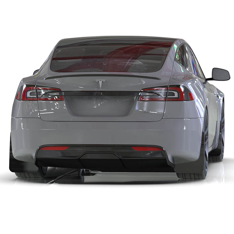 RallyArmor | Black UR Mud Flap Metallic Black Logo - Tesla Model S / S Plaid 2021-2025