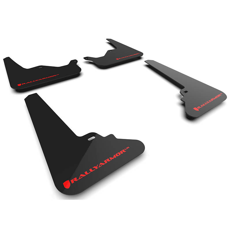 RallyArmor | Black UR Mud Flap Red Logo - Tesla Model S / S Plaid 2021-2025