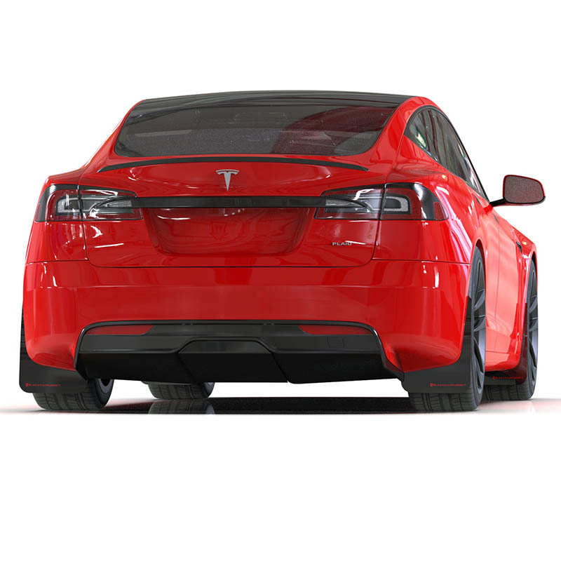RallyArmor | Black UR Mud Flap Red Logo - Tesla Model S / S Plaid 2021-2025