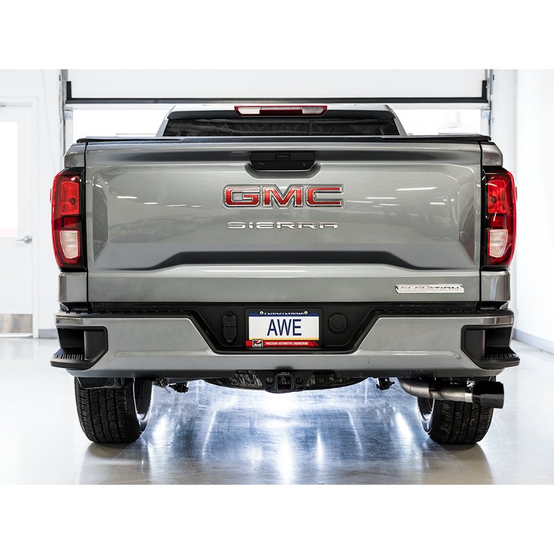AWE Tuning | 0FG Catback Dual Side Exit Exhaust (Diamond Black w/ Flat Bumper) - Silverado / Sierra 1500 / Limited 5.3L 2019-202