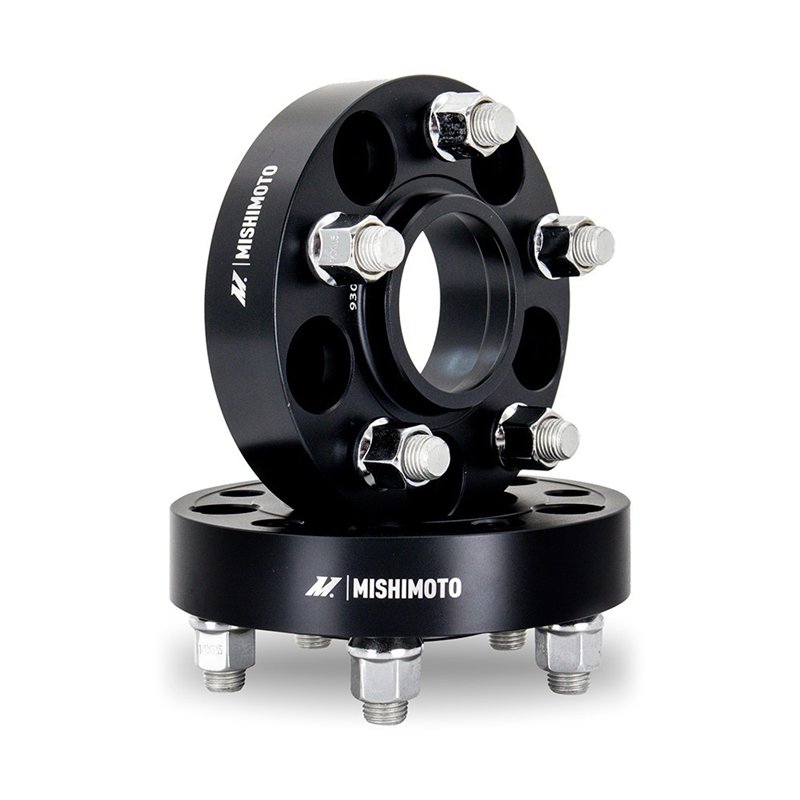 Mishimoto | Wheel Spacers, 5x114.3, 67.1 Center Bore, M12x1.5, 25mm Thick, Black - Hyundai / Kia / Mazda / Mitsubishi 1990-2017