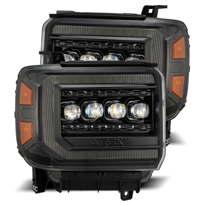 AlphaRex | LED Projector Headlights in Alpha-Black - Sierra 2500 HD / 3500 HD 6.0L / 6.6L 2015-2018