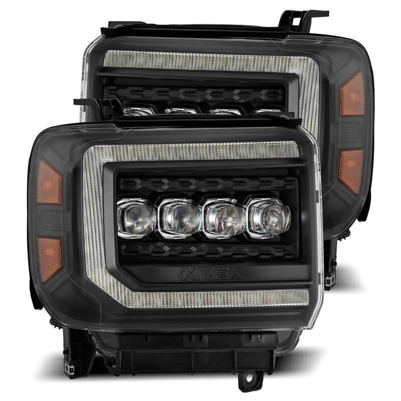 AlphaRex | LED Projector Headlights in Black - Sierra 2500 HD / 3500 HD 6.0L / 6.6L 2015-2018