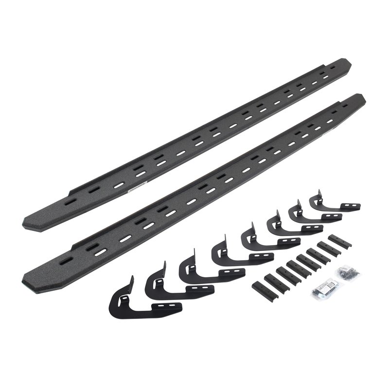 Go Rhino | 69604787ST - RB30 Slim Line Running Boards with Mounting Bracket Kit - Protective Bedliner Coating - Chevrolet / GMC 