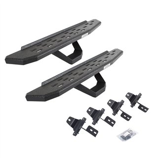 Go Rhino | 6969274810T - RB30 Running Boards with Mounting Brackets & 1 Pair of Drops Steps Kit - Protective Bedliner Coating - 