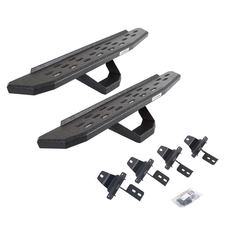 Go Rhino | 6969274810T - RB30 Running Boards with Mounting Brackets & 1 Pair of Drops Steps Kit - Protective Bedliner Coating - 