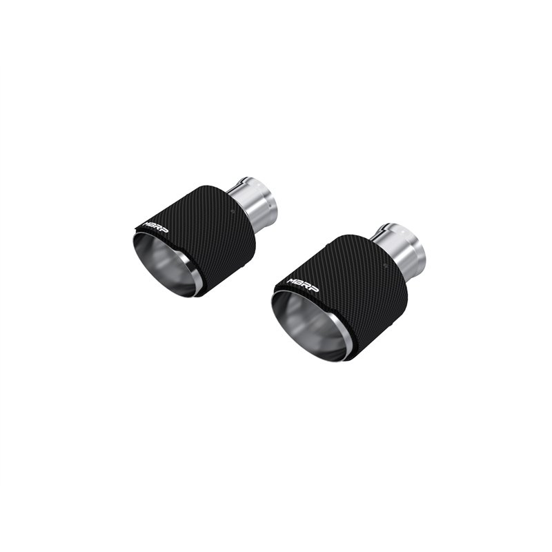 MBRP | Exhaust 5in. OD, SEC 70 inlet, 7.7in. in length, Dual Wall, Angle Cut, CF Tip Pairs. - Charger / Durango 2015-2025