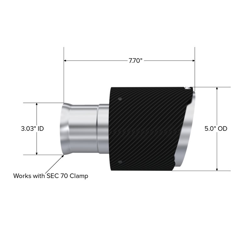 MBRP | Exhaust 5in. OD, SEC 70 inlet, 7.7in. in length, Dual Wall, Angle Cut, CF Tip Pairs. - Charger / Durango 2015-2025