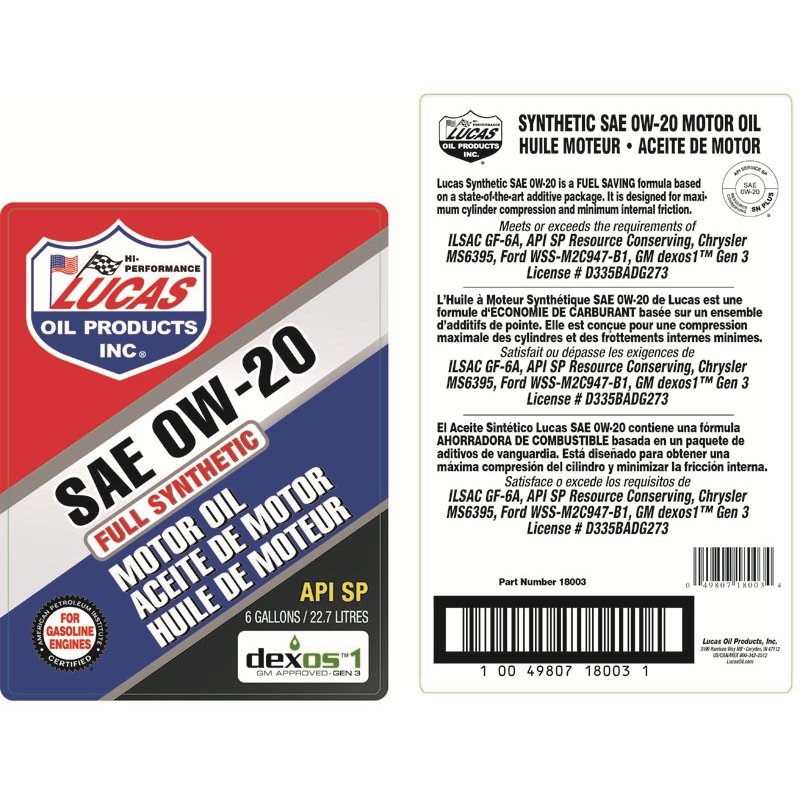 Lucas Oil | Engine Oil (6 Gallon) - 0W20