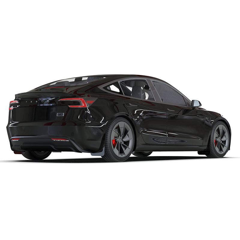 RallyArmor | Black UR Mud Flap Metallic Black Logo - Tesla Model 3 Highland / Performance 2024-2025