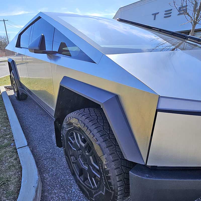 RallyArmor | Black UR Mud Flap Metallic Black Logo - Tesla Cybertruck 2024-2025