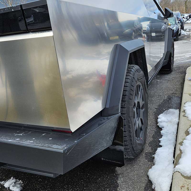 RallyArmor | Black UR Mud Flap Metallic Black Logo - Tesla Cybertruck 2024-2025