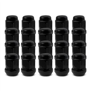 RHI | Lug Nuts (16 + 4 Locks) - Closed End, Bulge Acorn (18 Point) - Black Chrome  - 12x1.5 X 35mm (1.38in)