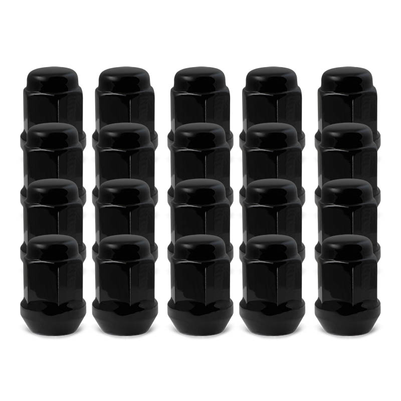 RHI | Lug Nuts (16 + 4 Locks) - Closed End, Bulge Acorn (18 Point) - Black Chrome  - 12x1.5 X 35mm (1.38in)