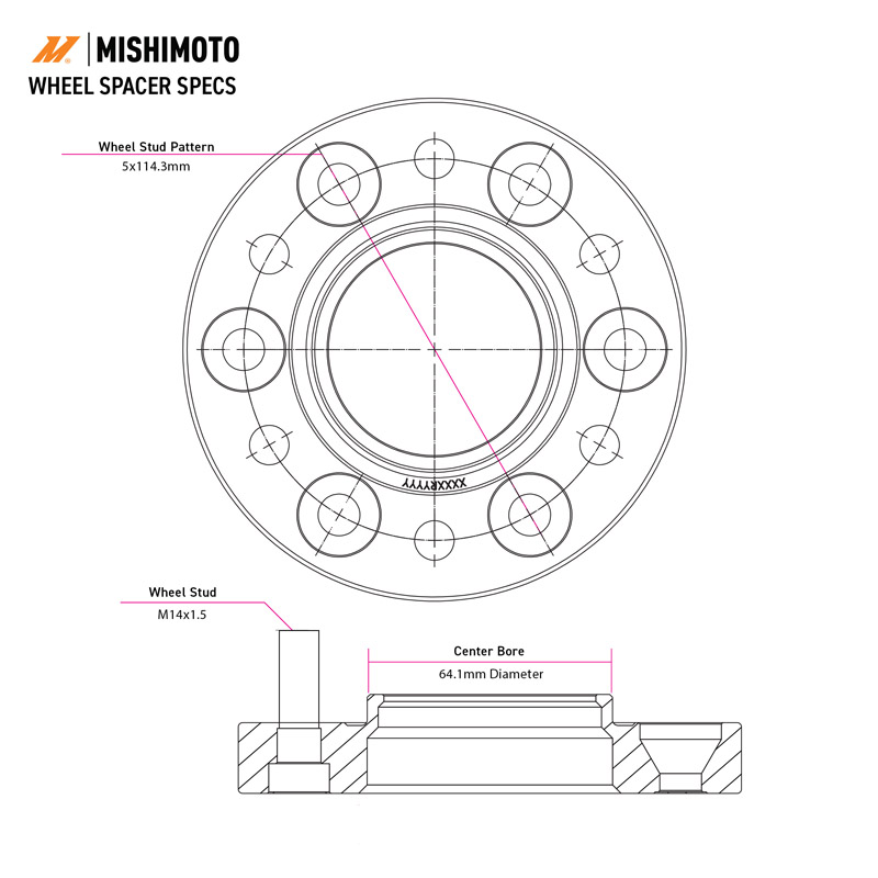 Mishimoto | Wheel Spacers, 5x120, 64.1mm Center Bore, M14 X 1.5, 50mm Thick, Black - Acura / Honda / Tesla 2005-2025