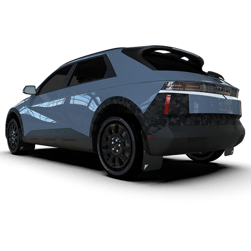 RallyArmor | Black UR Mud Flap Silver Battery Logo - Ioniq 5 XRT 2025