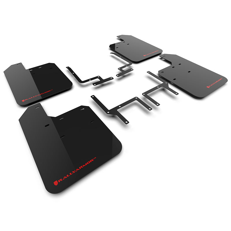 RallyArmor | Black UR Mud Flap Red Logo - Wrangler JL / 4xe Rubicon 2018-2025