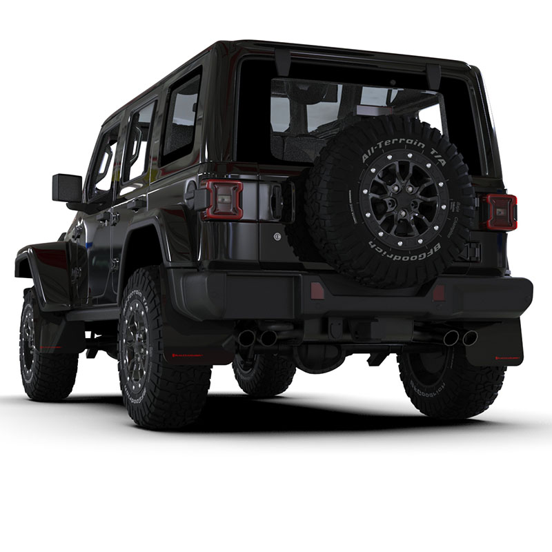 RallyArmor | Black UR Mud Flap Red Logo - Wrangler JL / 4xe Rubicon 2018-2025