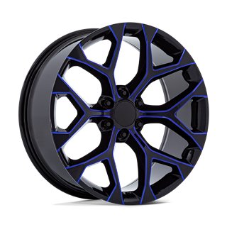Performance Replicas | PR176 22x9.0 ET24 - GLOSS BLACK MACHINED W/ BLUE MILLING