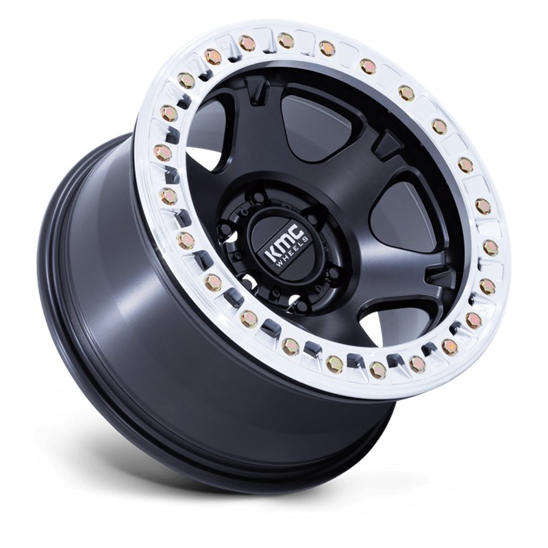 KMC | KM238 VI BEADLOCK 17x9.0 ET-12 - SATIN BLACK W/ MACHINED RING
