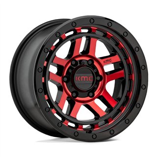 KMC | KM540 RECON 17x9.0 ET-12 - GLOSS BLACK MACHINED W/ RED TINT