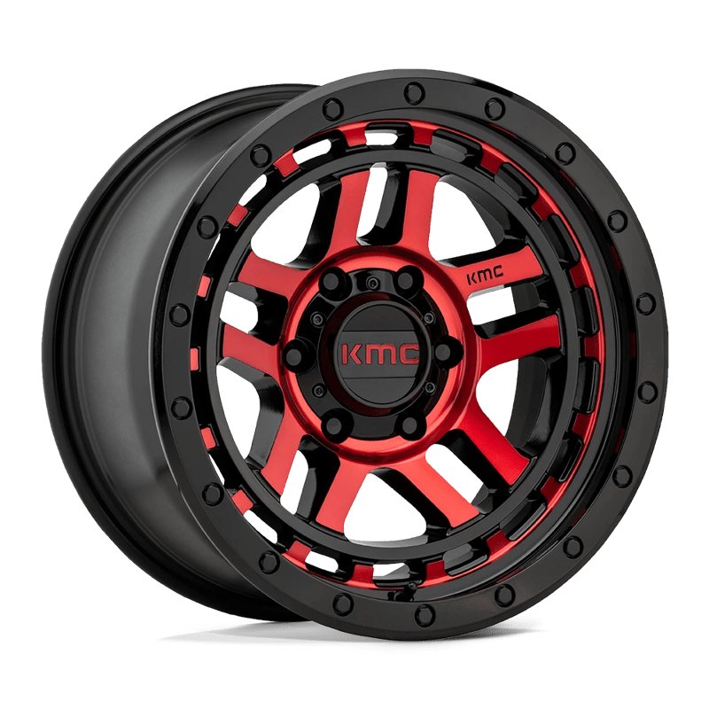 KMC | KM540 RECON 17x9.0 ET-12 - GLOSS BLACK MACHINED W/ RED TINT