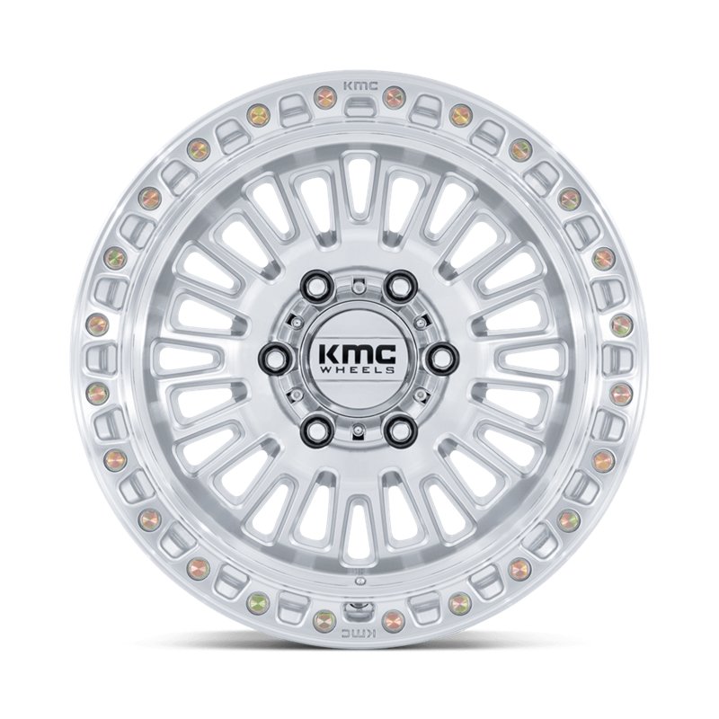 KMC | KM554 AZTEC 17x8.5 ET0 - GLOSS SILVER W/ MACHINED FACE