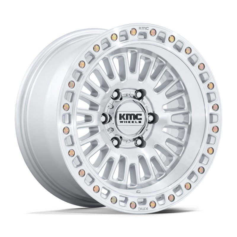 KMC | KM554 AZTEC 17x8.5 ET25 - GLOSS SILVER W/ MACHINED FACE