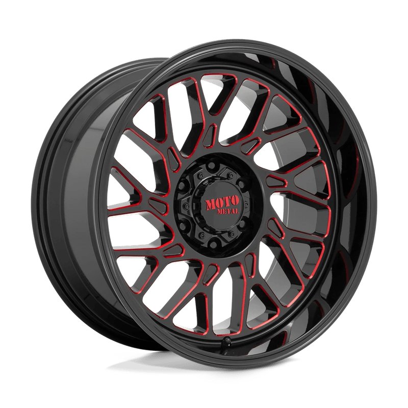 Moto Metal | MO805 22x10.0 ET-18 - GLOSS BLACK MILLED W/ RED TINT