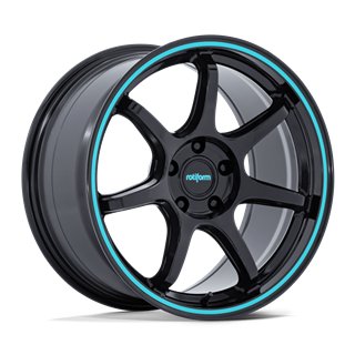 Rotiform | RC208 BPU 18x8.5 ET35 - GLOSS BLACK W/ TEAL STRIPE