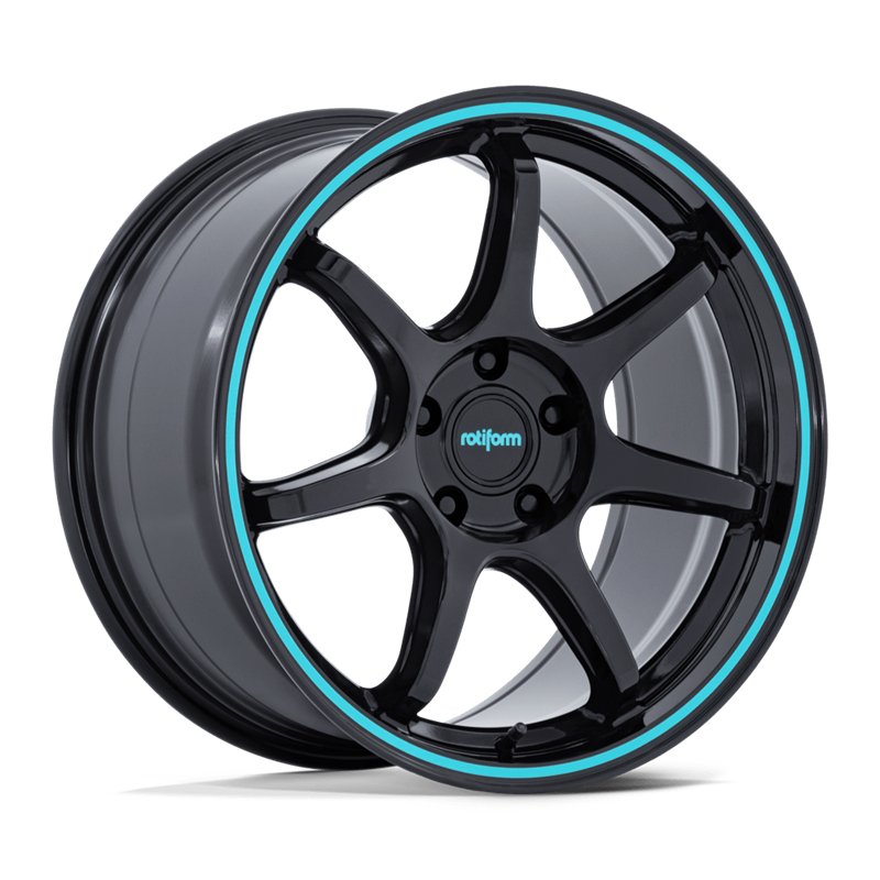 Rotiform | RC208 BPU 18x9.5 ET25 - GLOSS BLACK W/ TEAL STRIPE
