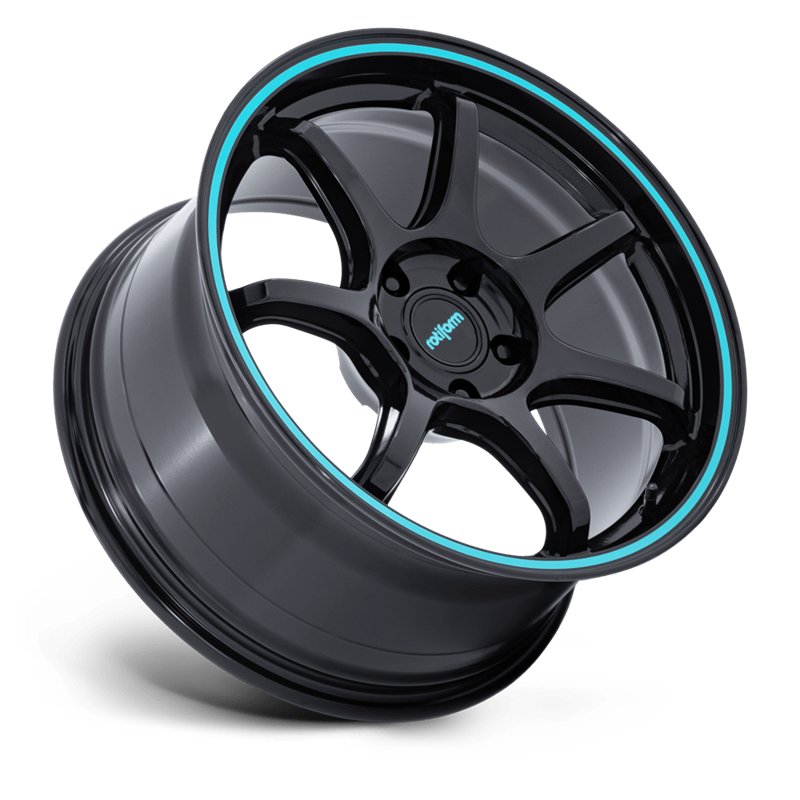 Rotiform | RC208 BPU 18x9.5 ET38 - GLOSS BLACK W/ TEAL STRIPE