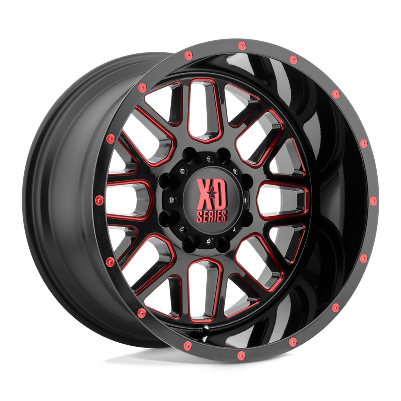XD Wheels | XD820 GRENADE 20x10.0 ET-24 - SATIN BLACK MILLED W/ RED TINTED CLEAR COAT