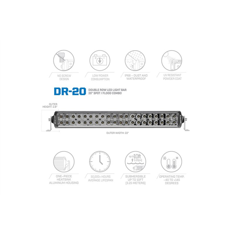 Pro Comp | Motorsports Series Double Row Light Bar: 20" / White / Combo Beam