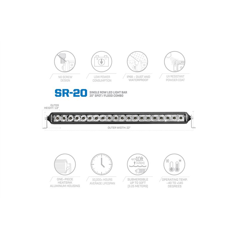 Pro Comp | Motorsports Series Single Row Light Bar: 20" / White / Combo Beam