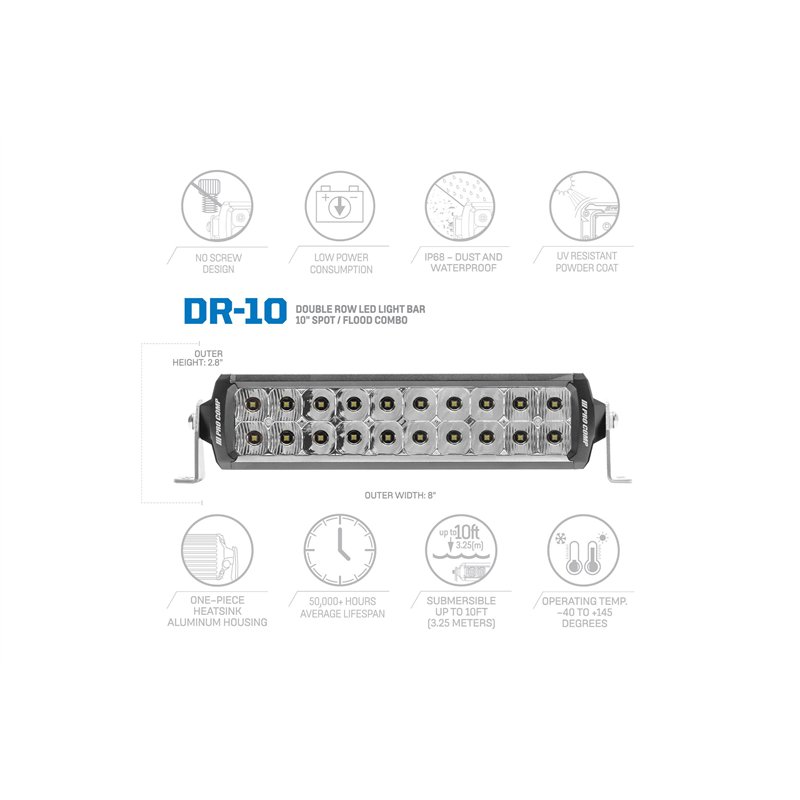 Pro Comp | Motorsports Series Double Row Light Bar: 10" / White / Combo Beam