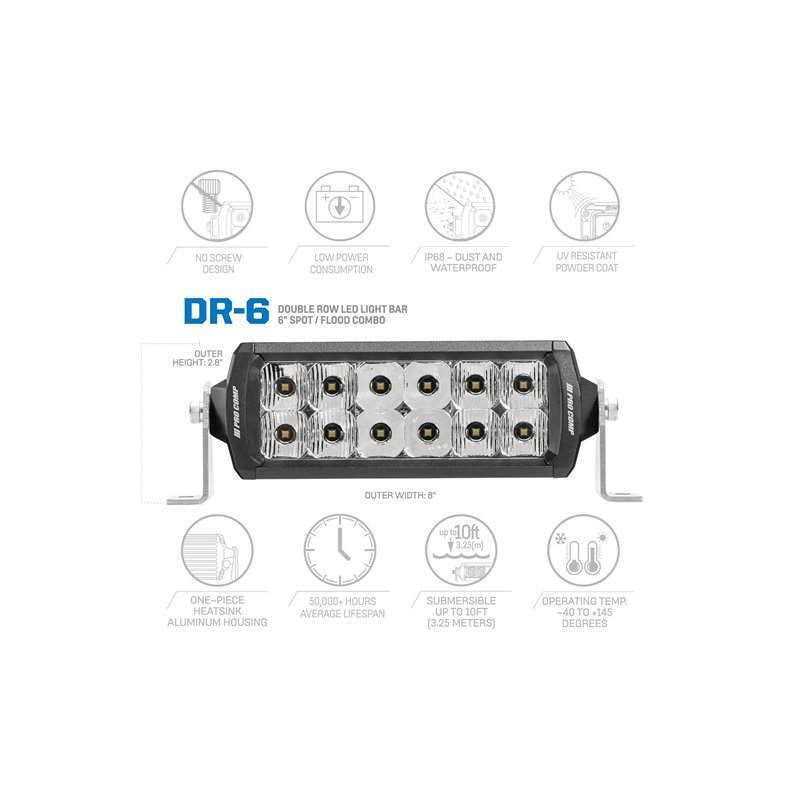 Pro Comp | Motorsports Series Double Row Light Bar: 6" / White / Combo Beam