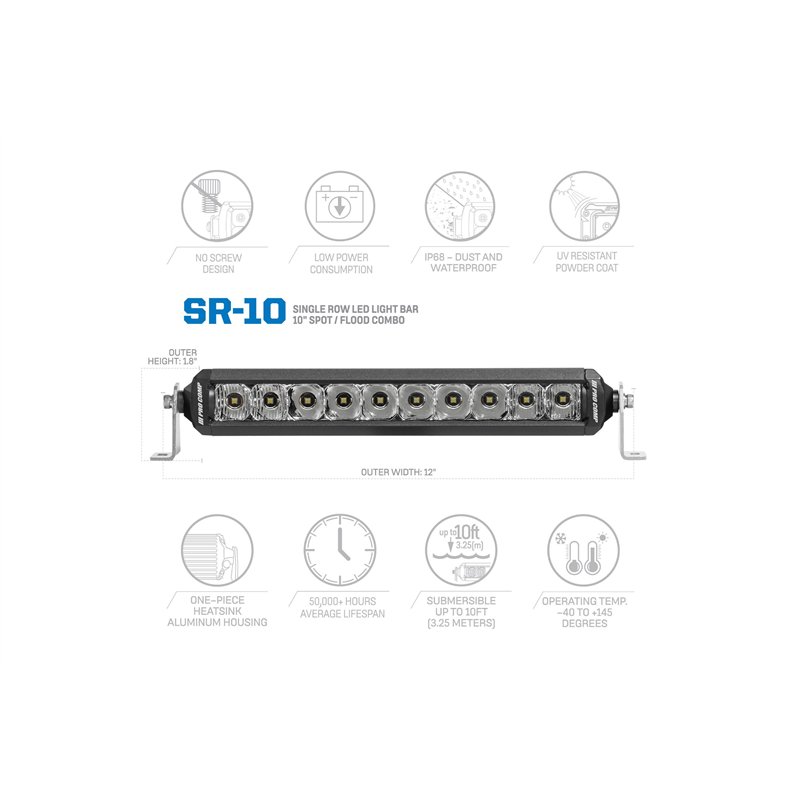 Pro Comp | Motorsports Series Single Row Light Bar: 10" / White / Combo Beam